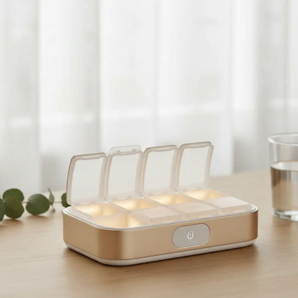 Close up of a premium smart pill organizer